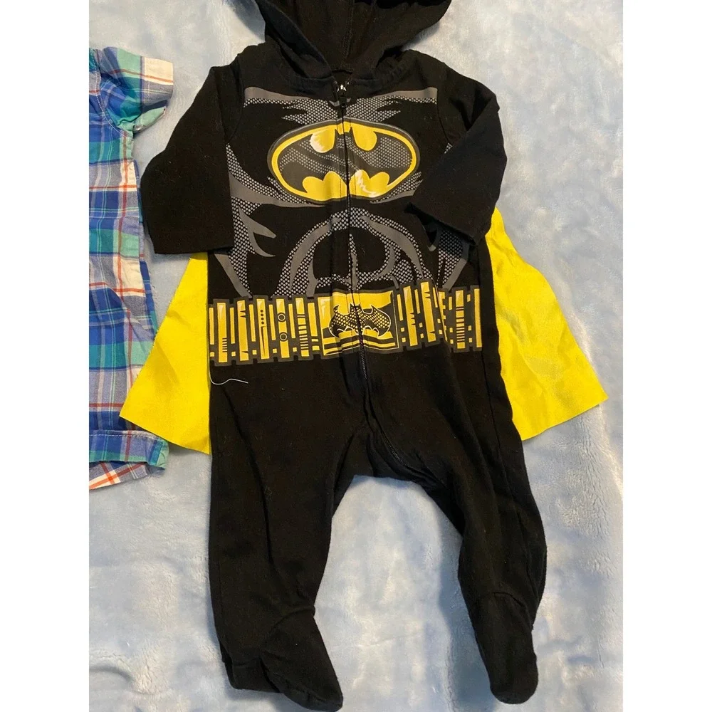 Baby Boys 3pc Bundle Christian Robinson Carters Plaid Batman Cape 0-3M Rompers